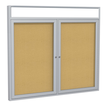 Ghent Enclosed Bulletin Board, 2 Door, Cork, Hdlnr Frm, 3 ft H x 5 ft W, Natural PAK6